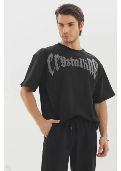 Unisex Oversize Taşlı T-Shirt