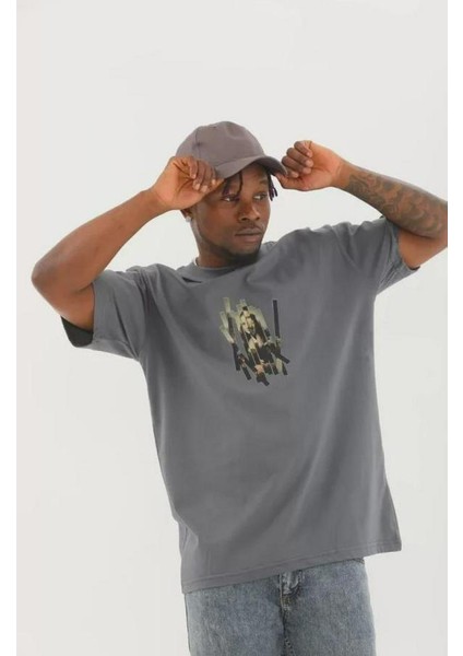 Unisex Oversize Baskılı Bisiklet Yaka T-Shirt fiyatları