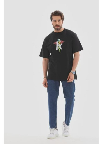 Unisex Bisiklet Yaka Baskılı Oversize T-Shirt modelleri