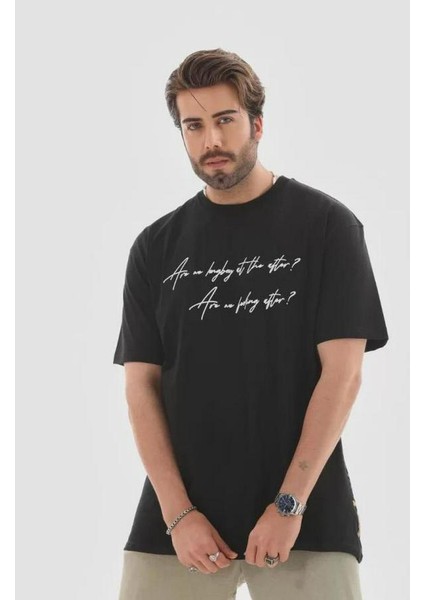 Unisex Bisiklet Yaka Baskılı Oversize T-Shirt fiyatları