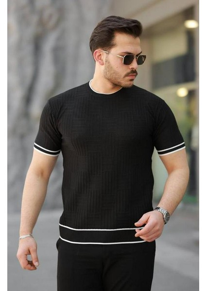 Jakarlı Ribanalı Kısa Kollu T-Shirt