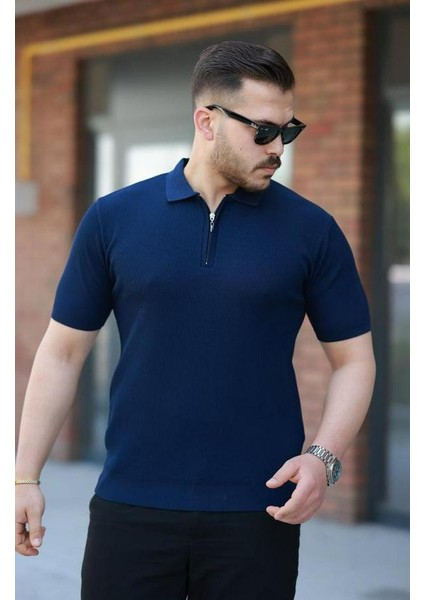 Fermuarlı Yakalı Kısa Kollu Tshirt