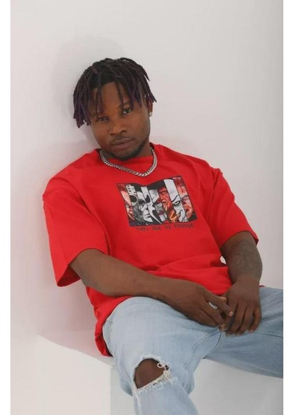 Unisex Oversize Baskılı Bisiklet Yaka T-Shirt fiyatları