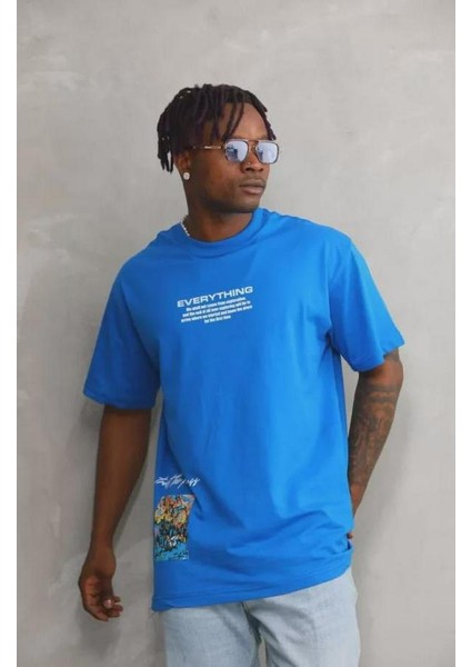 Unisex Bisiklet Yaka Baskılı Oversize T-Shirt modelleri