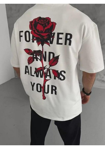 Unisex Bisiklet Yaka Baskılı Oversize T-Shirt fiyatları