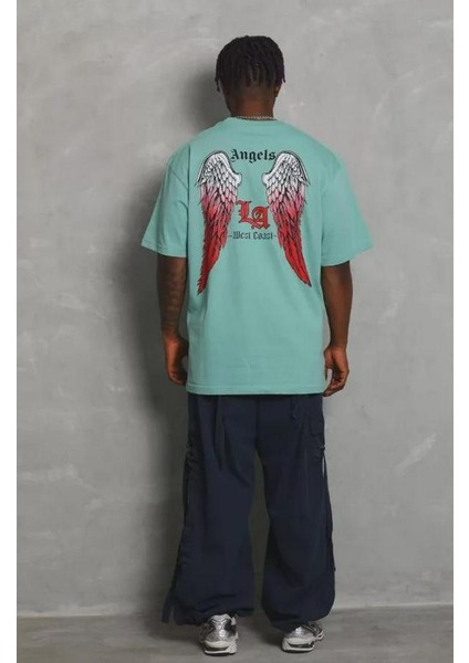 Unisex Oversize Baskılı Bisiklet Yaka T-Shirt