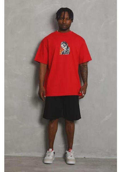 Unisex Oversize Baskılı Bisiklet Yaka T-Shirt modelleri