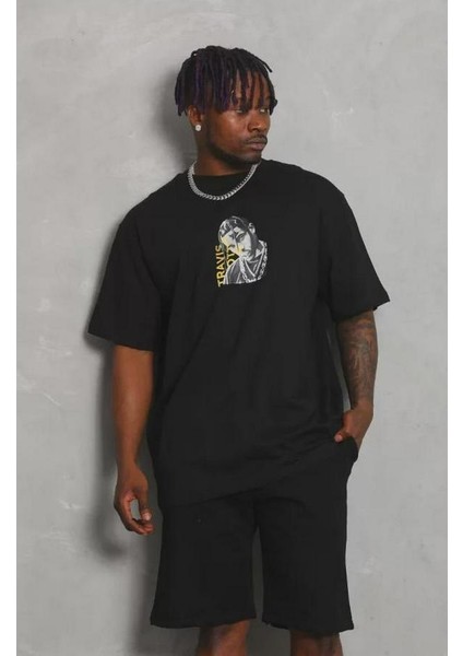 Unisex Oversize Baskılı Bisiklet Yaka T-Shirt