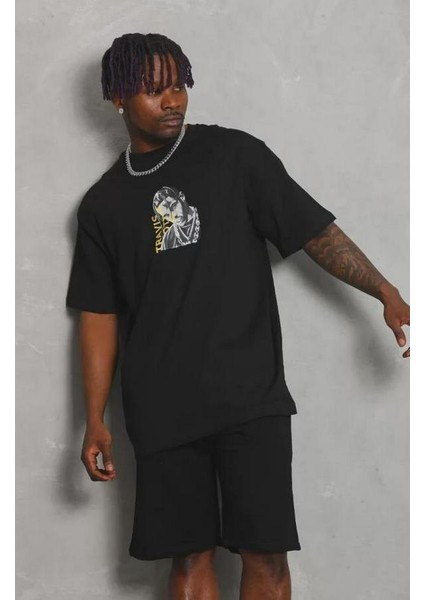 Unisex Oversize Baskılı Bisiklet Yaka T-Shirt fiyatları