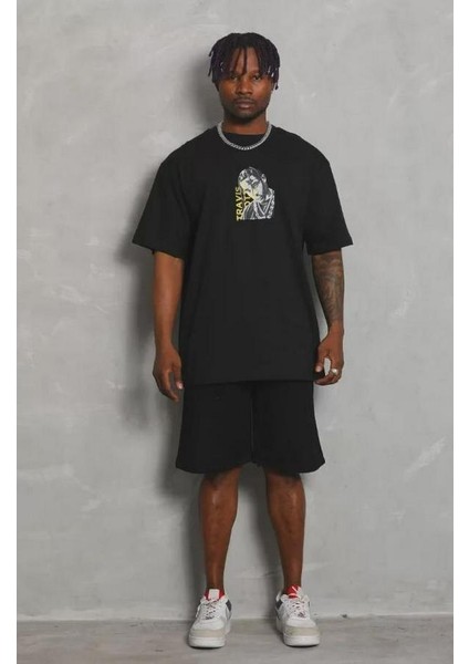 Unisex Oversize Baskılı Bisiklet Yaka T-Shirt modelleri