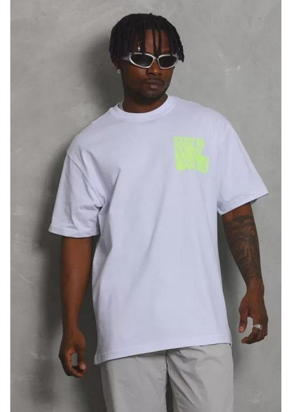 Unisex Oversize Baskılı Bisiklet Yaka T-Shirt