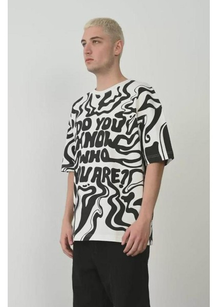 Unisex Baskılı Bisiklet Yaka Oversize T-Shirt