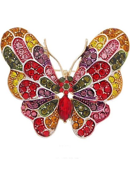 Rengarenk Zirkon Taşlı Zarif Kelebek Broş