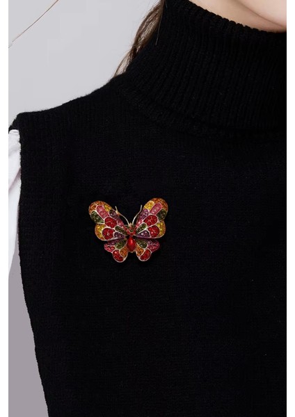 Rengarenk Zirkon Taşlı Zarif Kelebek Broş fiyatları