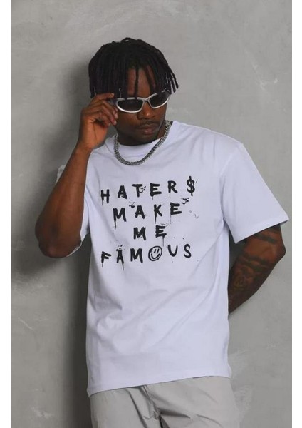 Unisex Oversize Baskılı Bisiklet Yaka T-Shirt