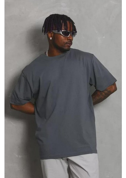 Unisex Oversize Düz Bisiklet Yaka T-Shirt