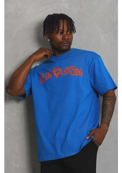 Unisex Oversize Baskılı Bisiklet Yaka T-Shirt