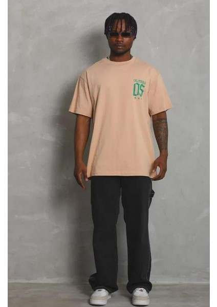 Unisex Oversize Baskılı Bisiklet Yaka T-Shirt