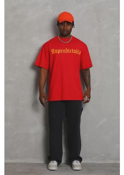 Unisex Oversize Baskılı Bisiklet Yaka T-Shirt