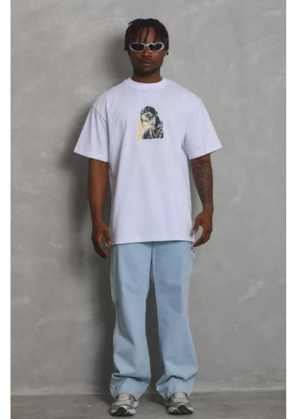 Unisex Oversize Baskılı Bisiklet Yaka T-Shirt modelleri