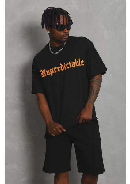 Unisex Oversize Baskılı Bisiklet Yaka T-Shirt