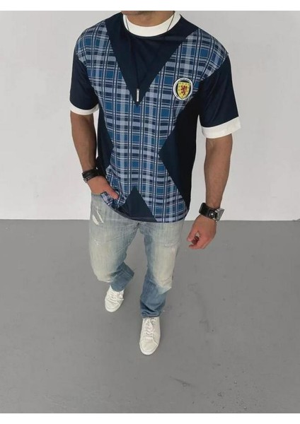 Unisex Bisiklet Yaka Baskılı Oversize T-Shirt