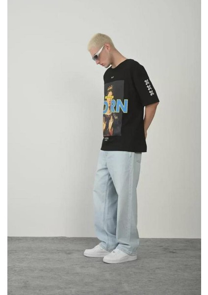 Unisex Baskılı Bisiklet Yaka Oversize T-Shirt