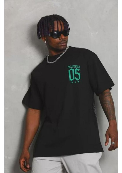 Unisex Oversize Baskılı Bisiklet Yaka T-Shirt