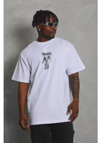 Unisex Oversize Baskılı Bisiklet Yaka T-Shirt fiyatları