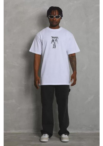 Unisex Oversize Baskılı Bisiklet Yaka T-Shirt modelleri