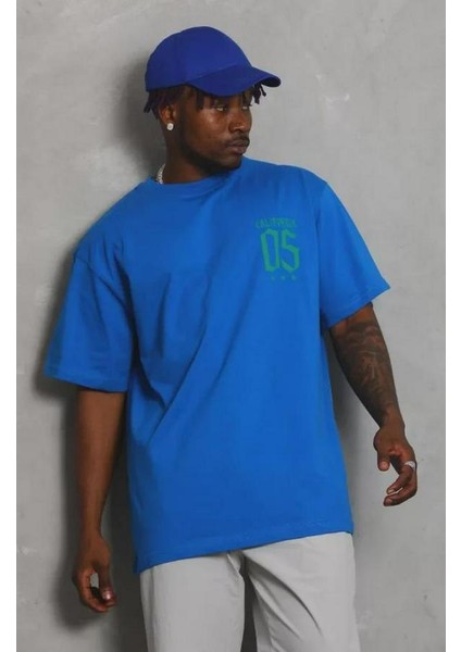 Unisex Oversize Baskılı Bisiklet Yaka T-Shirt