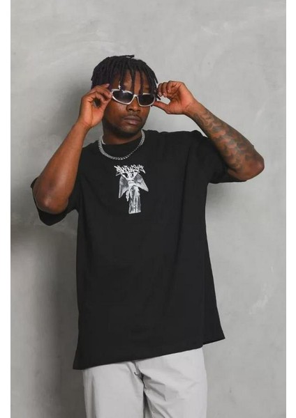 Unisex Oversize Baskılı Bisiklet Yaka T-Shirt fiyatları