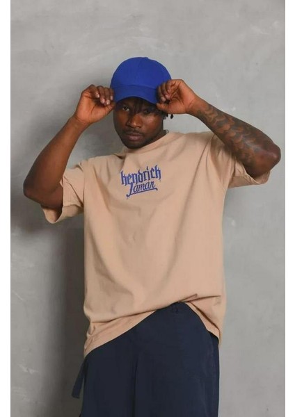 Unisex Oversize Baskılı Bisiklet Yaka T-Shirt