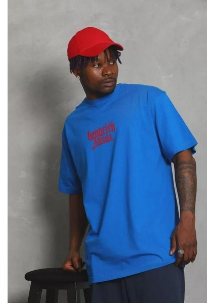 Unisex Oversize Baskılı Bisiklet Yaka T-Shirt