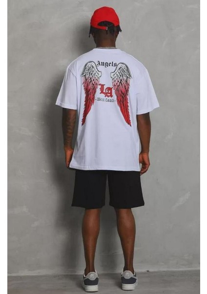 Unisex Oversize Baskılı Bisiklet Yaka T-Shirt