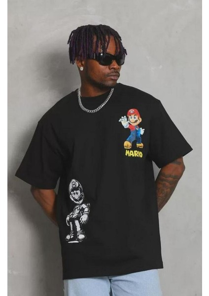 Unisex Oversize Baskılı Bisiklet Yaka T-Shirt fiyatları