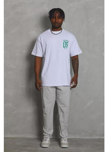 Unisex Oversize Baskılı Bisiklet Yaka T-Shirt