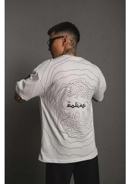 Bisiklet Yakalı Sırt Baskılı Oversize T-Shirt