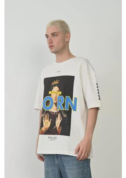 Unisex Baskılı Bisiklet Yaka Oversize T-Shirt