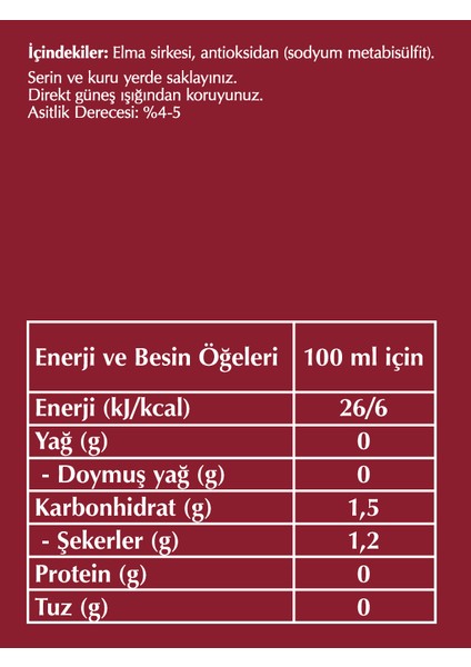 Şefim Elma Sirkesi 1 lt x 12 Adet