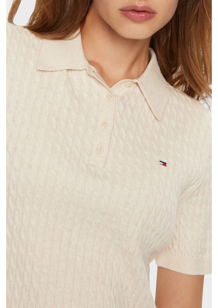 Pamuklu Regular Fit Düğmeli Polo Yaka Kısa Örme Kazak Bayan Kazak WW0WW43957 0f5