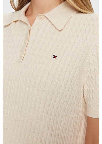 Pamuklu Regular Fit Düğmeli Polo Yaka Kısa Örme Kazak Bayan Kazak WW0WW43957 0f5