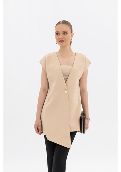 Gold Düğmeli, Sıfır Düşük Kol, Asimetrik Yelek