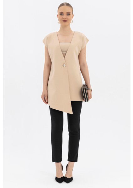 Gold Düğmeli, Sıfır Düşük Kol, Asimetrik Yelek fiyatları