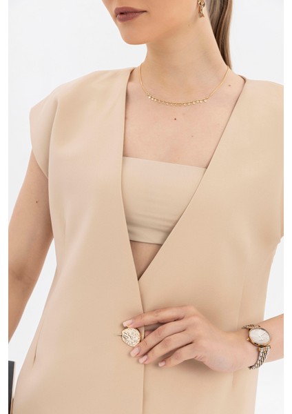 Gold Düğmeli, Sıfır Düşük Kol, Asimetrik Yelek