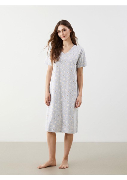 V Yaka Çiçekli Kadın Gecelik (S5)
