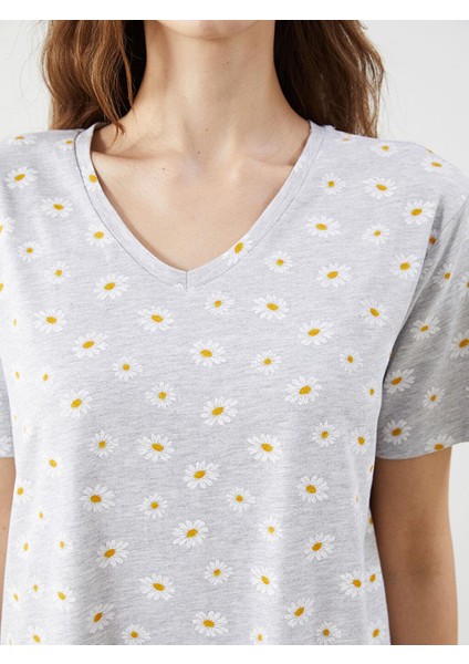 V Yaka Çiçekli Kadın Gecelik (S5) modelleri