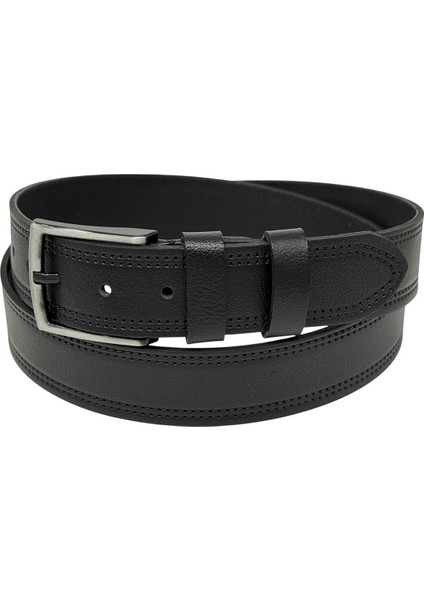 Siyah Hakiki Deri Desenli Çift Dikişli Model 4 Cm. Genişlikli Spor Kemer - 400-28 modelleri