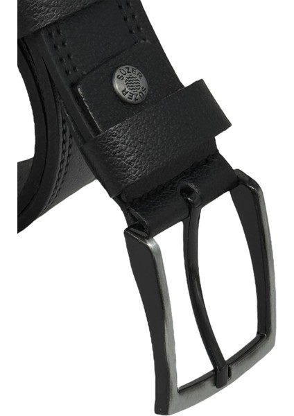 Siyah Hakiki Deri Desenli Çift Dikişli Model 4 Cm. Genişlikli Spor Kemer - 400-28 indirimleri