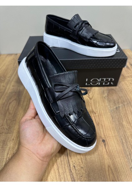 LFR-A5555 Kroko Olıver Ayakkabı Siyah